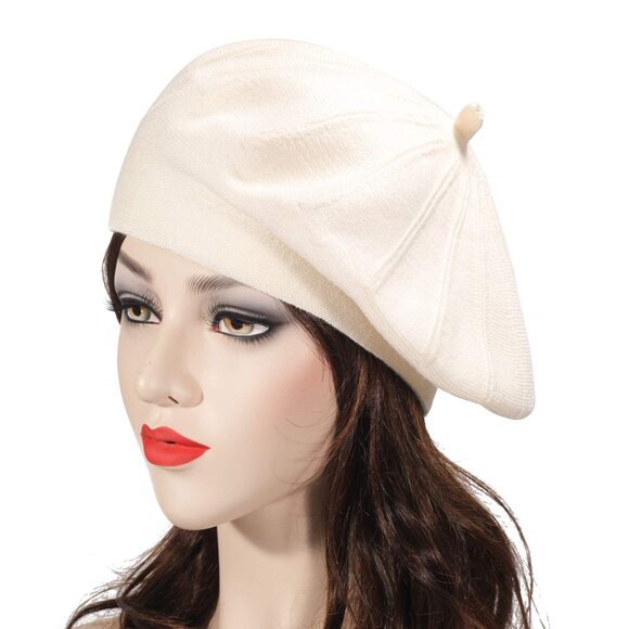 6464 French Beret Hat, Reversible Solid Color Cashmere Knit Warm Cap main image 4